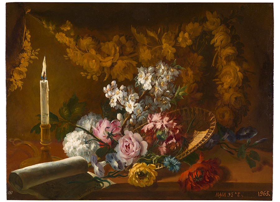 Flores con una vela y un papel Benito Espinós (1748-1818) Óleo sobre tabla, 55 x 65 cm h. 1788