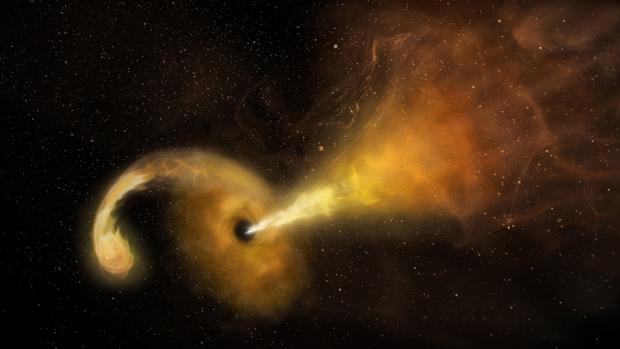 Resultado de imagen de Imagen de un agujero negro en el nÃºcleo de una galaxia arrasando otra prÃ³xima- Imagen tomada por la NASA