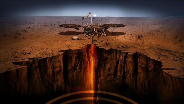 La ilustración muestra cómo trabajará la sonda Mars Insight, de la NASA, recién aterrizada en Marte