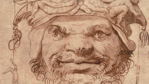 «Cabeza grotesca con figuritas en el sombrero», de Ribera