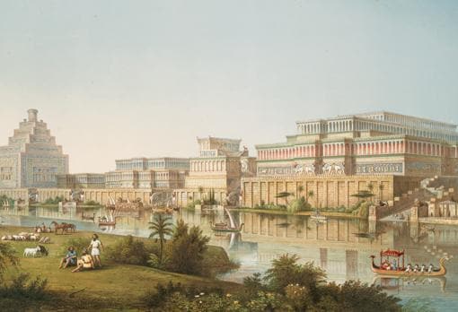 Ilustración de palacios asirios incluida en «Los monumentos de Nínive» (1853), de Sir Austen Henry Layard