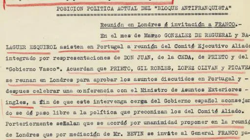 Extracto de uno de los documentos subrayado en rojo por Franco
