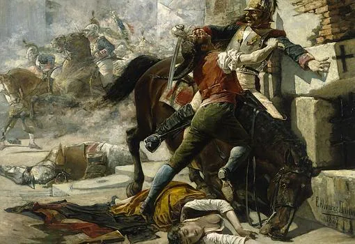 Malasaña y su hija batiéndose contra los franceses, por Eugenio Álvarez Dumont