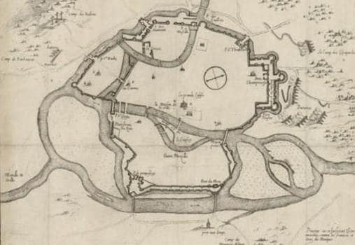 Plano del asedio de Metz, una ciudad con importantes fortificaciones y defensas naturales