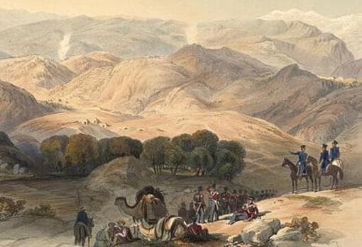 Dibujo del valle de Jugdulluk, donde el ejército de Elphinstone hizo su última parada