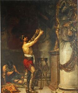 Gladiadores victoriosos ofreciendo las armas a Hércules guardián