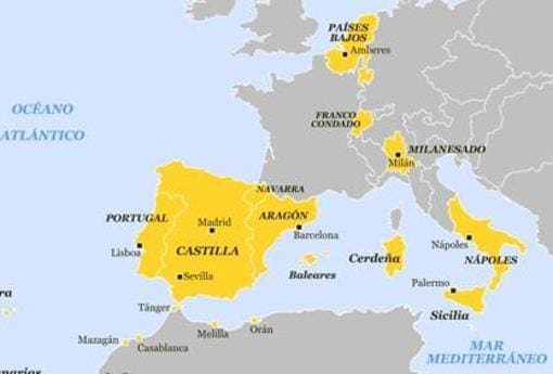 Dominios europeos y norteafricanos de Felipe II hacia 1580