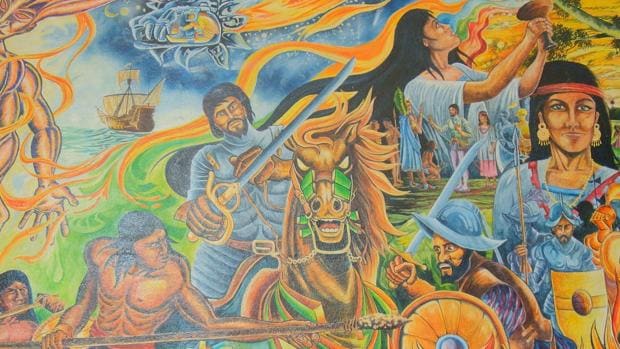 Batalla de Centla, en la que intervino por primera vez el caballo en una guerra en AmÃ©rica. Mural en el Palacio Municipal de ParaÃ­so, Tabasco.