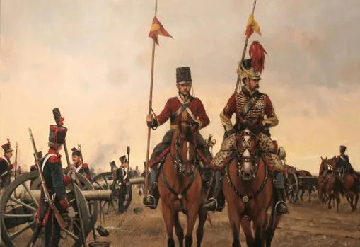 Pintura de Augusto Ferrer-Dalmau de Diego de León supervisando las tropas