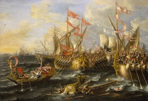 La batalla de Accio, pintada por Lorenzo A. Castro.