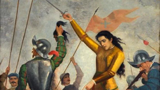 Ilustración de Inés de Suárez luchando en Chile