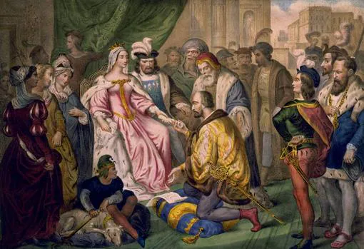 Cristóbal Colón ante los Reyes Católicos en la corte de Barcelona