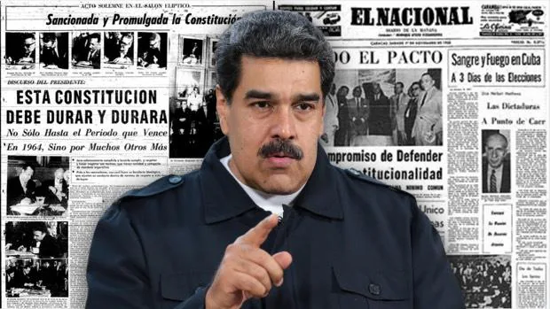 Nicolás Maduro, sobre las páginas de los periódicos de 1958 que celebraban la llegada de la democracia y el Pacto de Punto Fijo