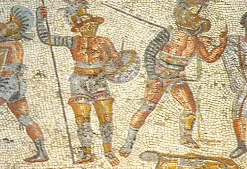 Mosaico en el que se representa a varios gladiadores
