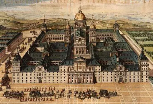 Pintura de la época de la construcción del Monasterio de El Escorial, desde su fachada principal