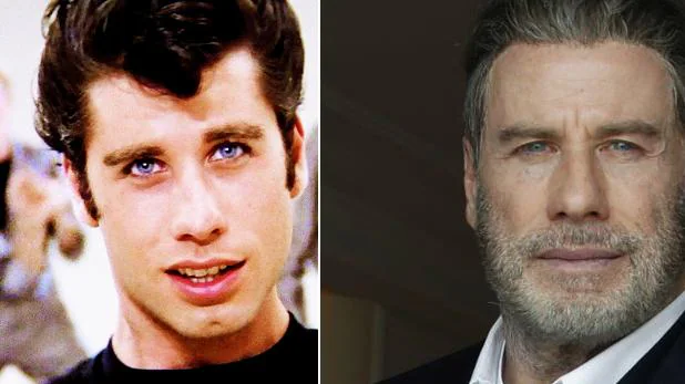 John Travolta, a la izquierda, con 24 aÃ±os en una secuencia de Â«GreaseÂ». A la derecha, con 64 aÃ±os